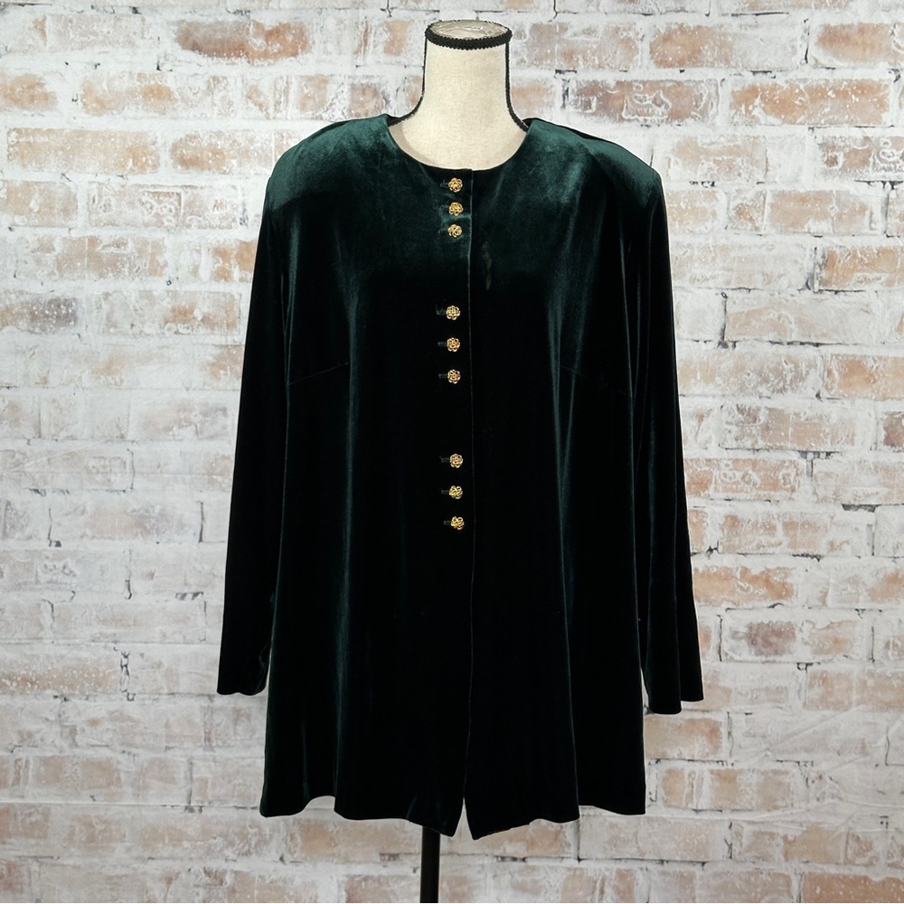 True Vintage 80s Velour Long Sleeve Button Down Longer Length Scoop Neck Blouse